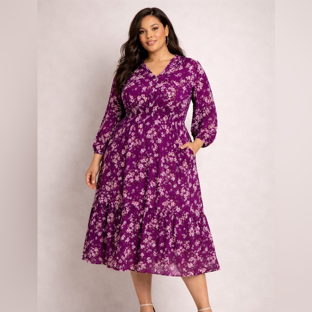 Maison Tara floral  plus size 24W peasant  maxi dress purple